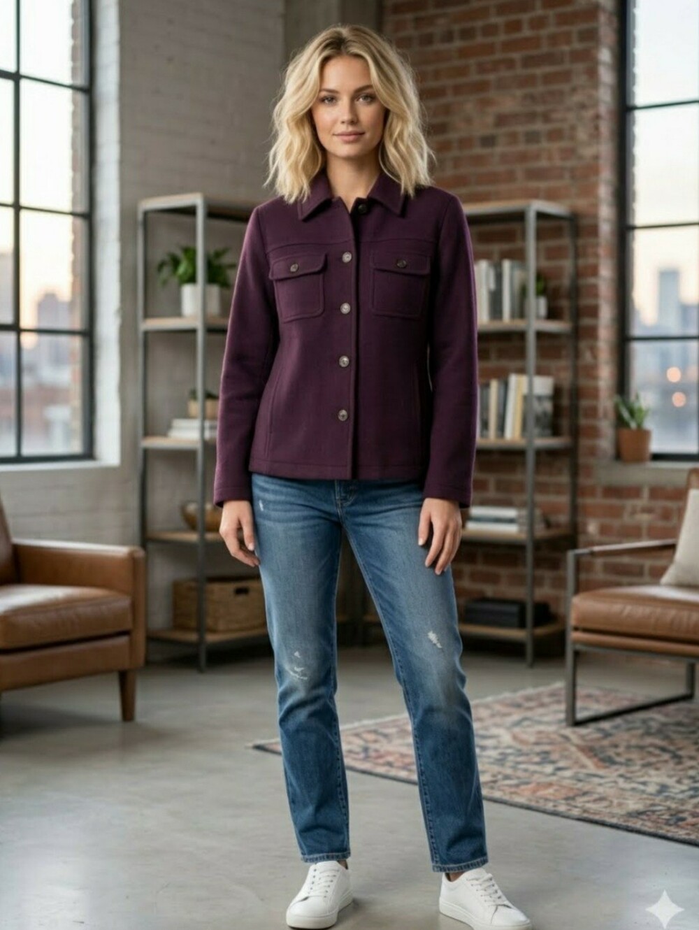 J Crew Wool Blend Quilted Lined Boxy Warm Jacket Purple Size Medium